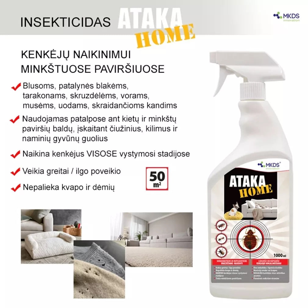 Ataka HOME insekticid na hubení hmyzu v kobercích, matracích, 1L