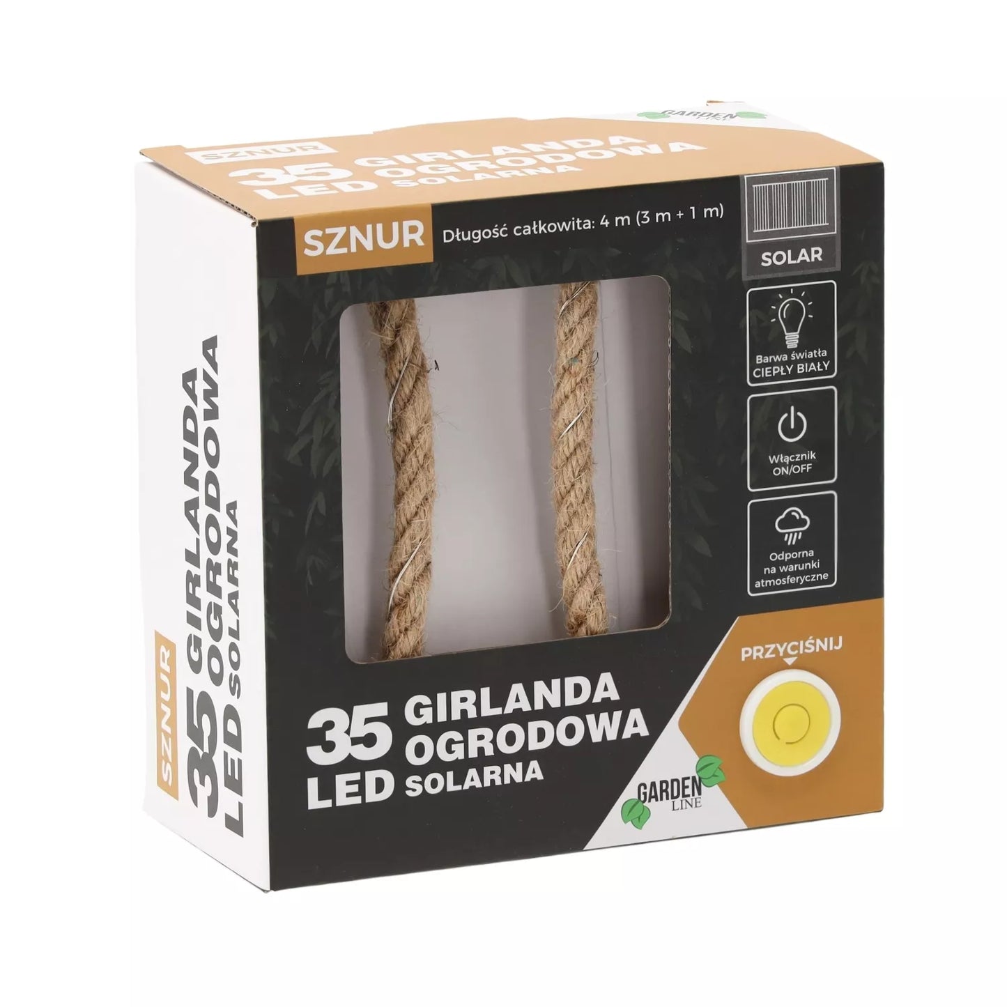 Solárně napájený LED řetěz, 35 LED, 4 m, teplá bílá