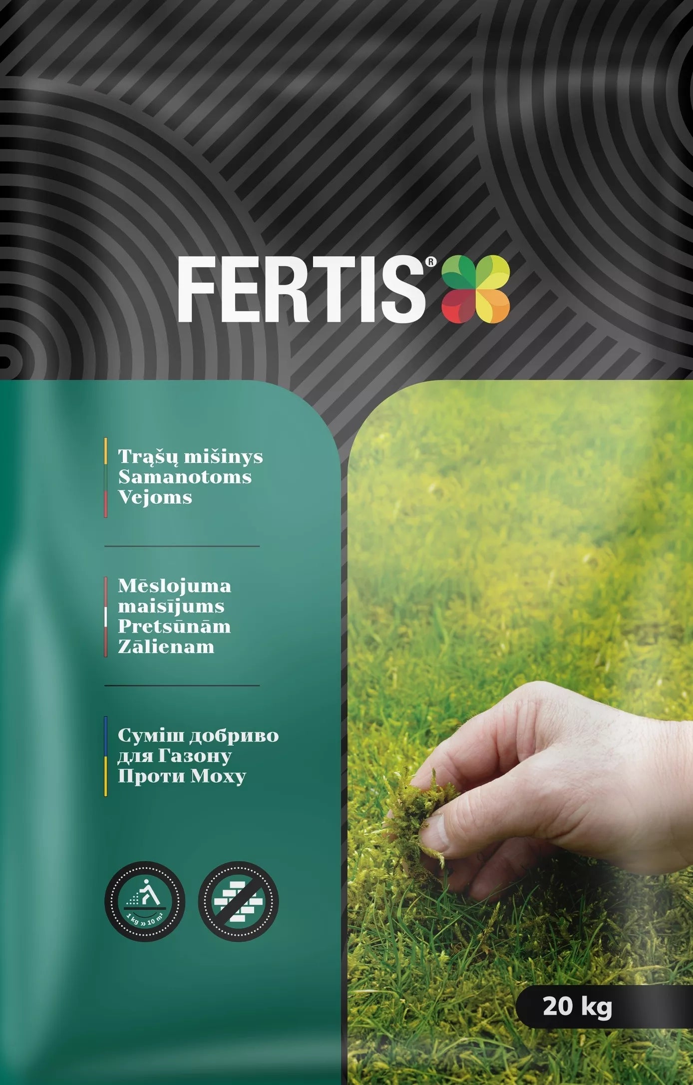 Směs hnojiv pro mechem zarostlé trávníky FERTIS, 20 kg