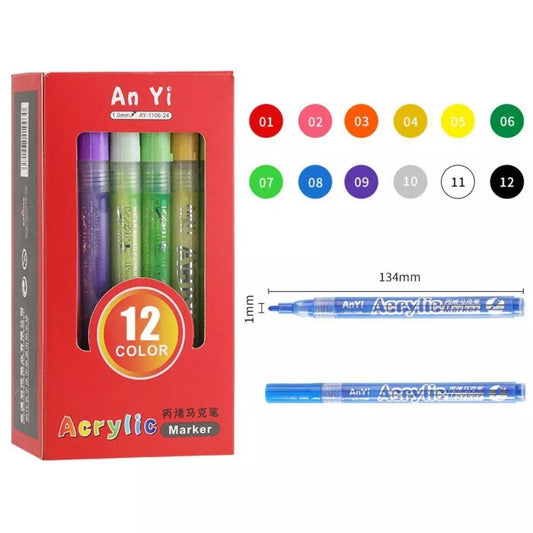 Akrilinové fixy, popisovače 12 ks.