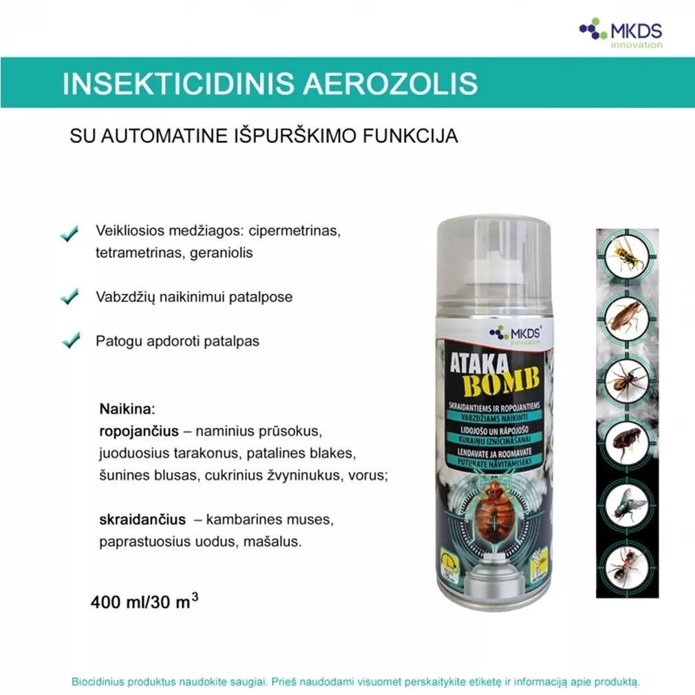 Ataka BOMB insekticid proti létajícím a lezoucímu hmyzu, 400 ml