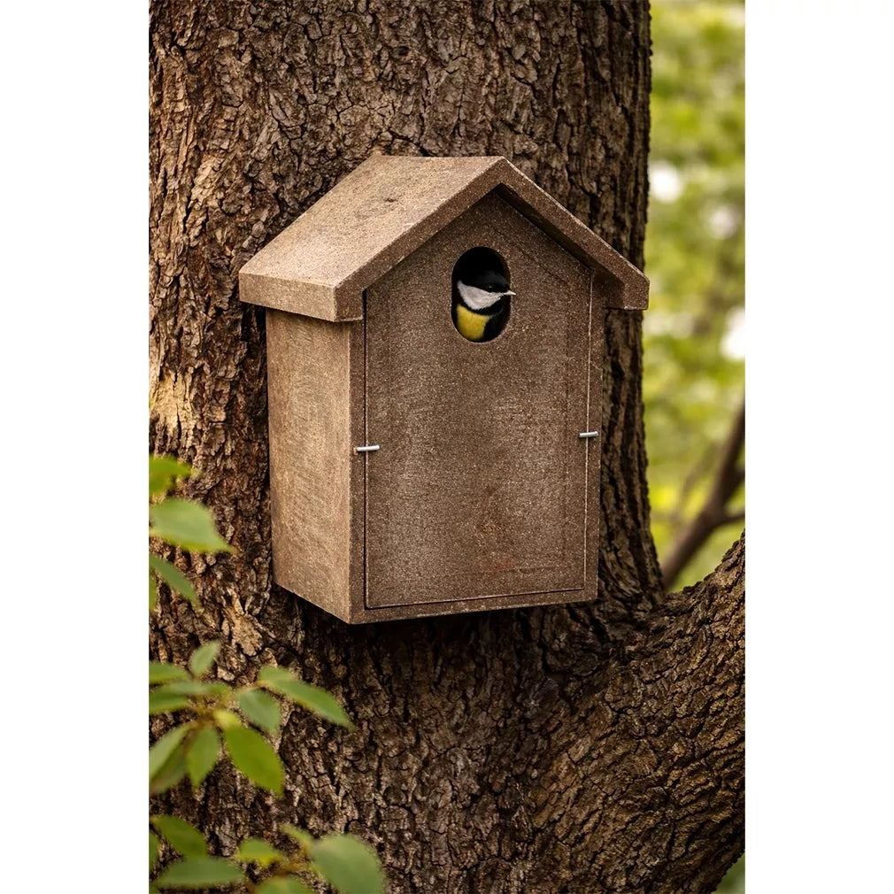 Budka pro sýkory z polymerového dřeva s oválným vletovým otvorem 5 × 3 cm