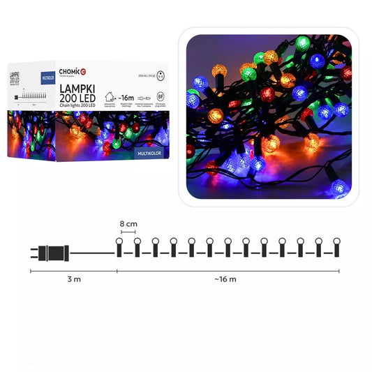 LED girlanda „Cherry Ball“ 200 LED, multibarevná, 16 m