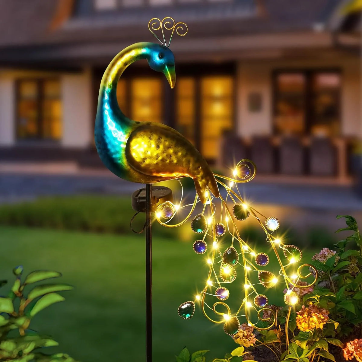 LED zahradní dekorace „Páv s LED osvětlením“