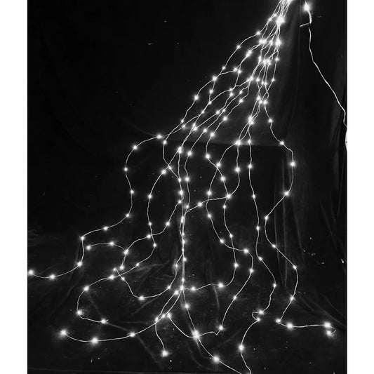 LED svítidlová girlanda na stříbrném kabelu, 200 LED, 10×2 m, studená bílá, IP44