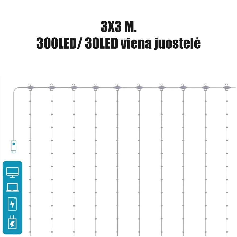 LED USB Závěs - Girlanda, studeně bílá