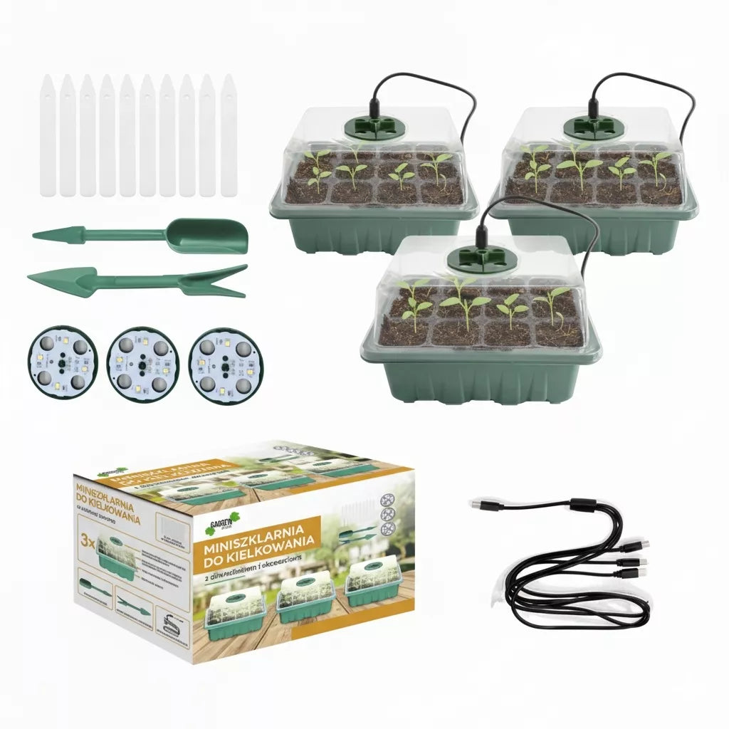 Mini sada skleníků pro klíčení s LED osvětlením – 3 ks.