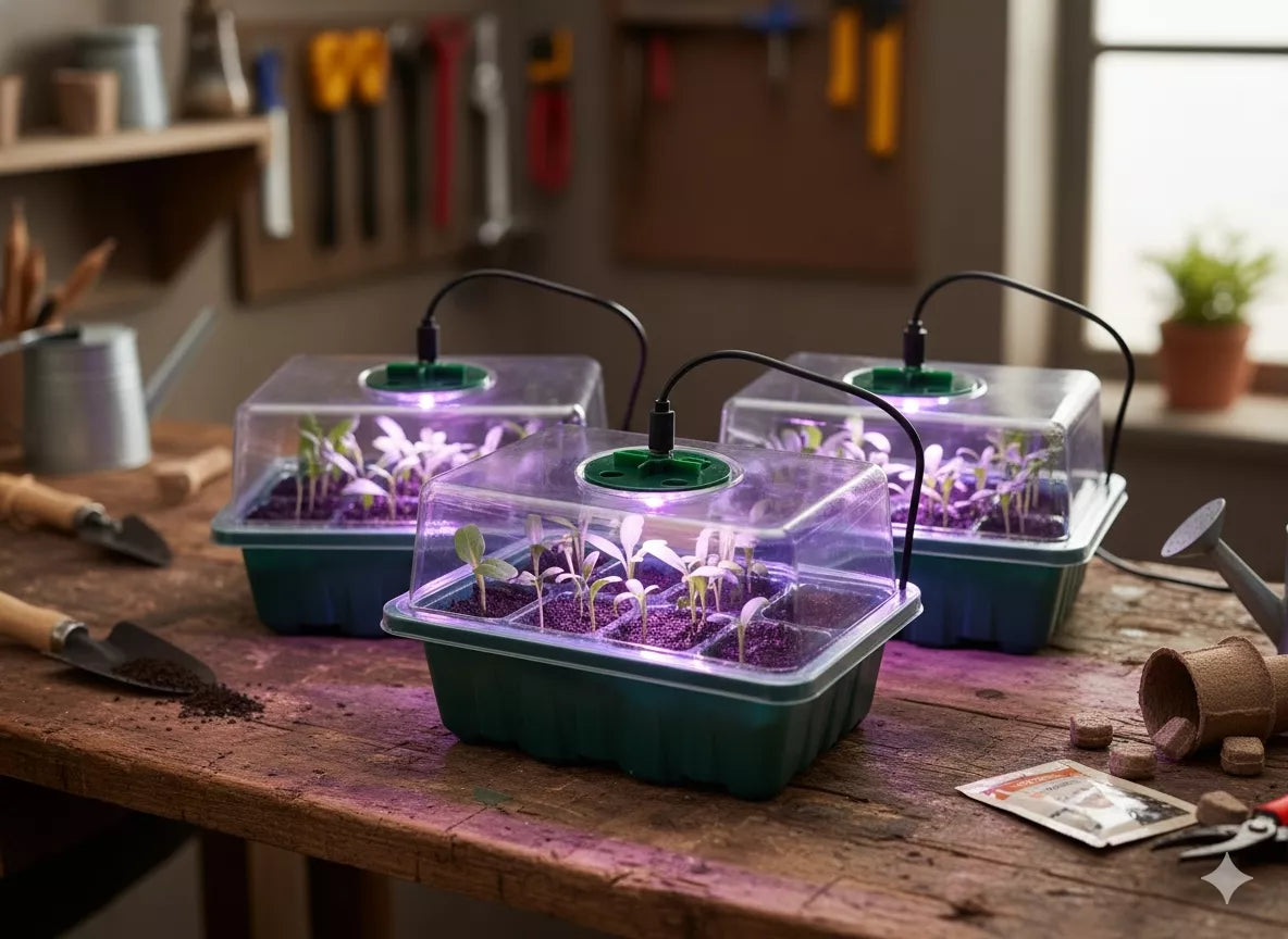 Mini sada skleníků pro klíčení s LED osvětlením – 3 ks.