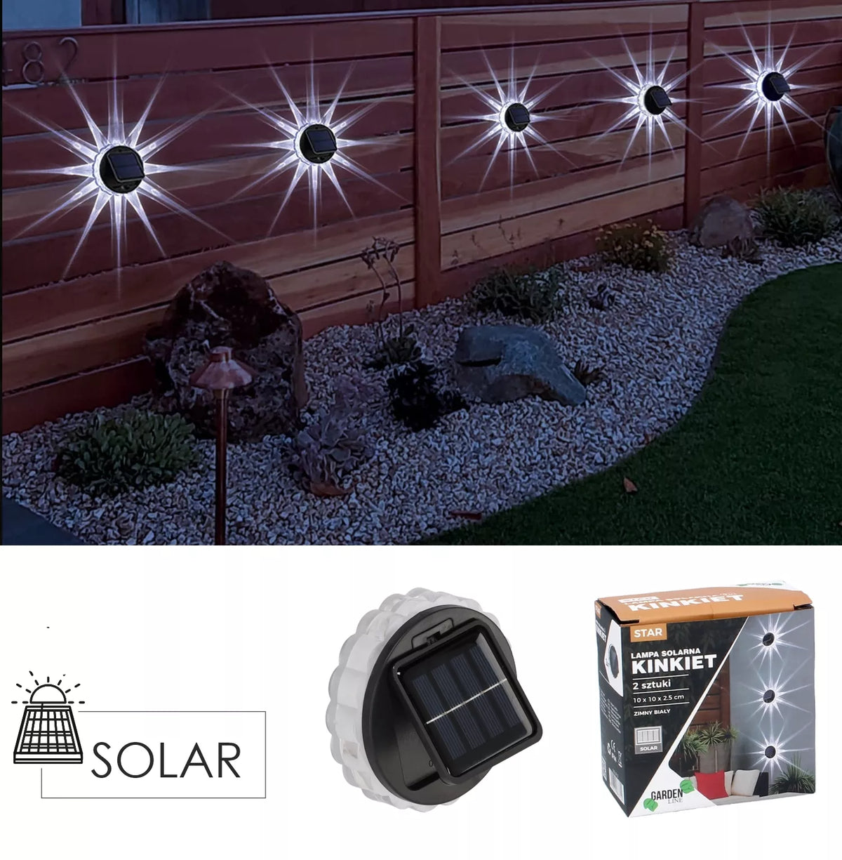 Solární LED nástěnné svítidla nabíjené solární energií, 2 ks.