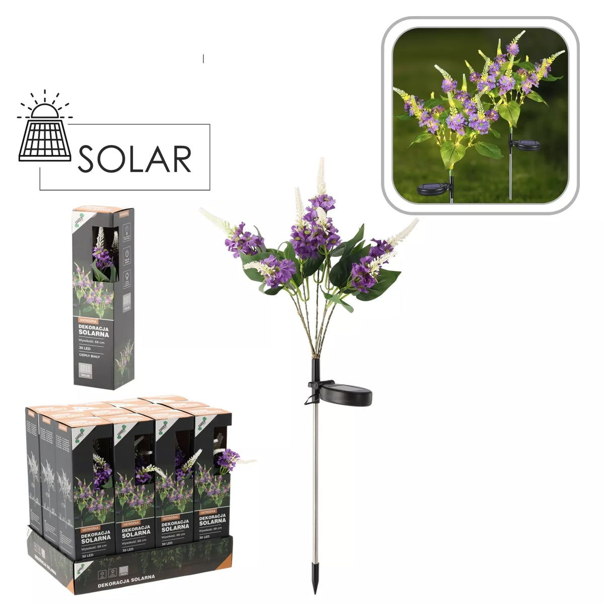 Dekorativní LED lampa „Pentinius“ napájená solární energií, 68 cm