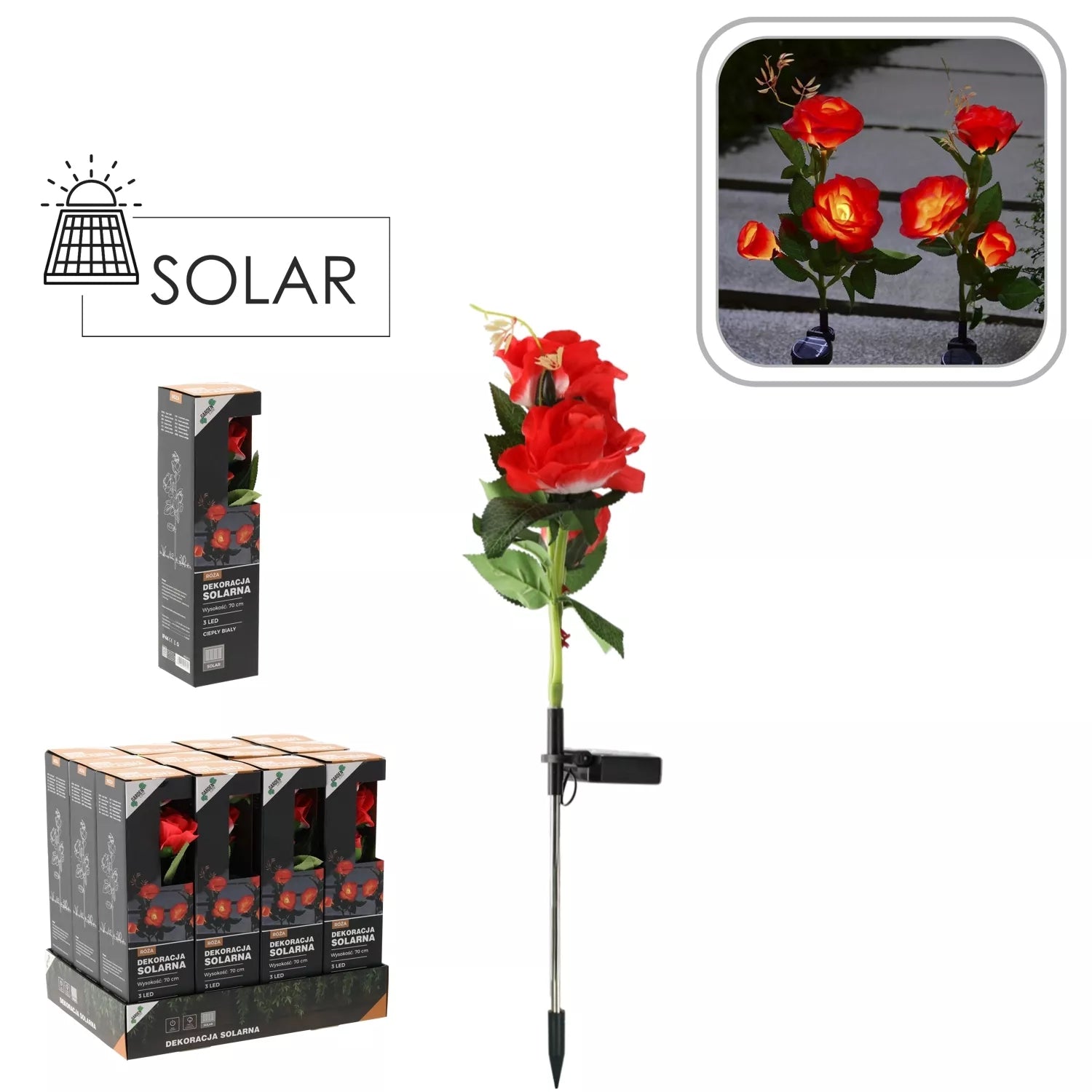 Solární dekorativní LED lampa „Růže“, 70 cm