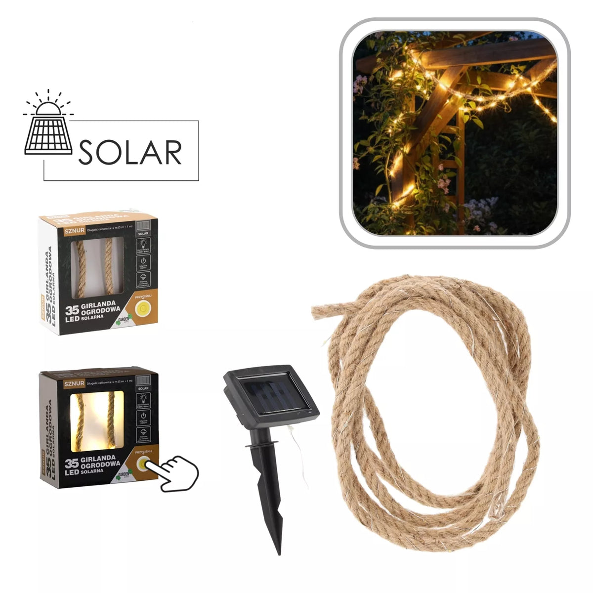 Solárně napájený LED řetěz, 35 LED, 4 m, teplá bílá