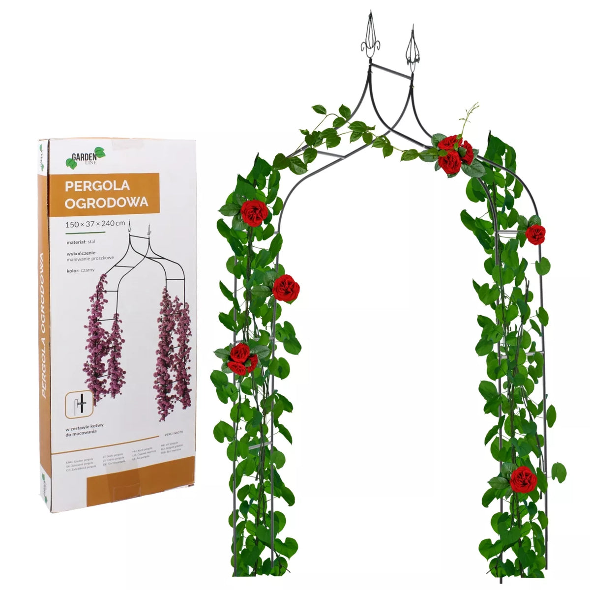 Zahradní pergola pro rostliny 150 × 37 × 240 cm, kovová, černá