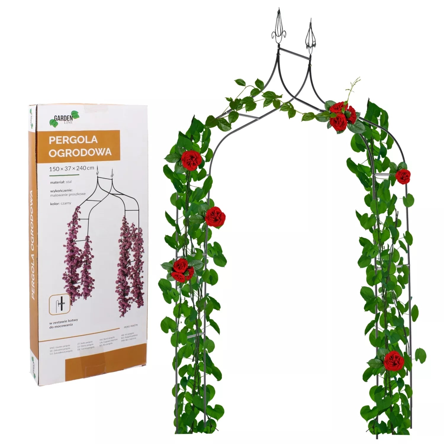 Zahradní pergola pro rostliny 150 × 37 × 240 cm, kovová, černá
