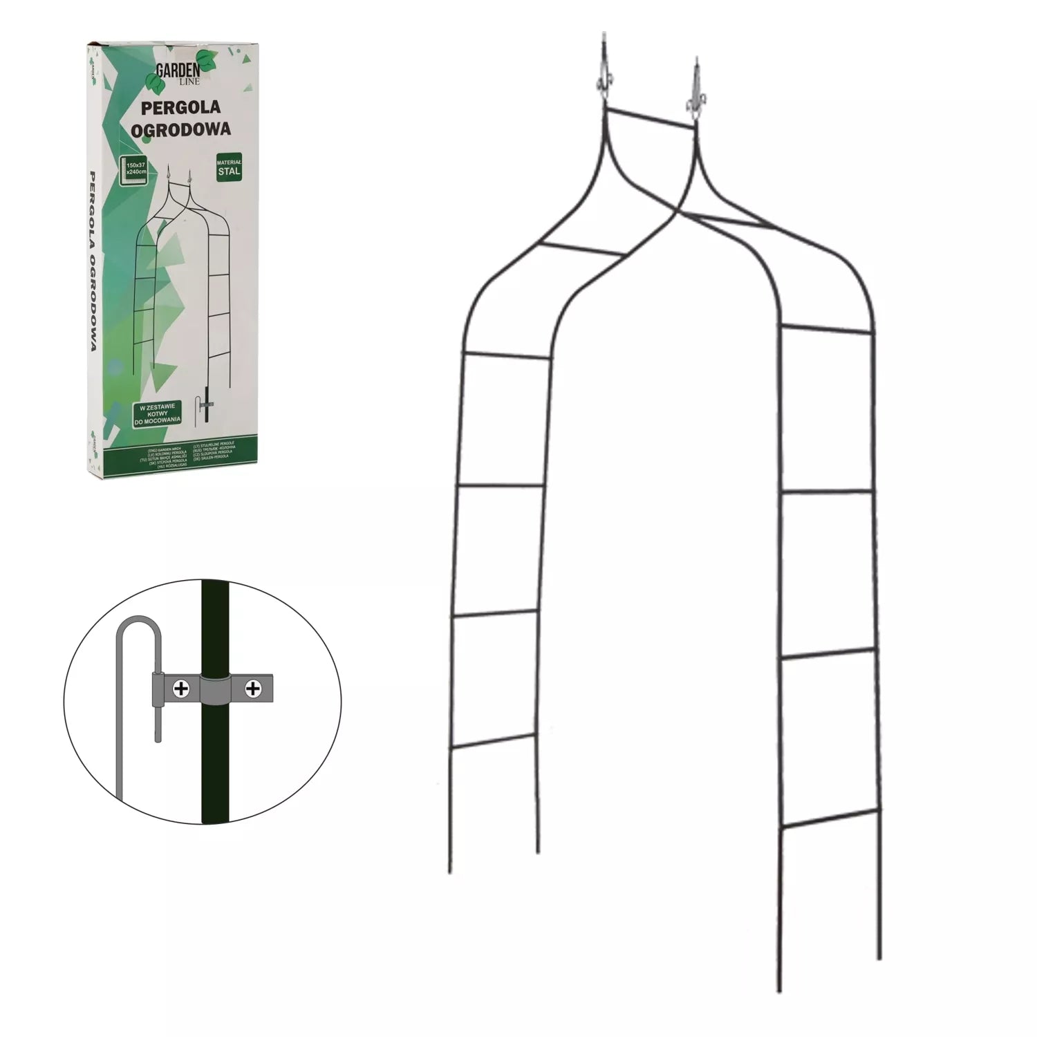 Zahradní pergola pro rostliny 150 × 37 × 240 cm, kovová, černá