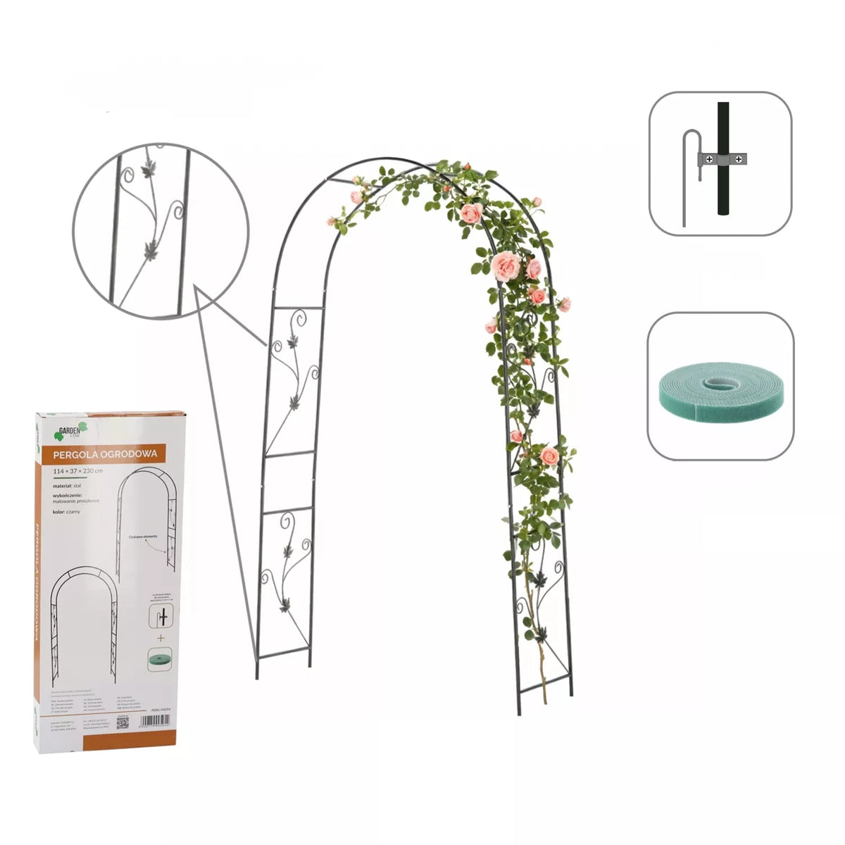 Zahradní pergola s dekoracemi 114 × 37 × 230 cm