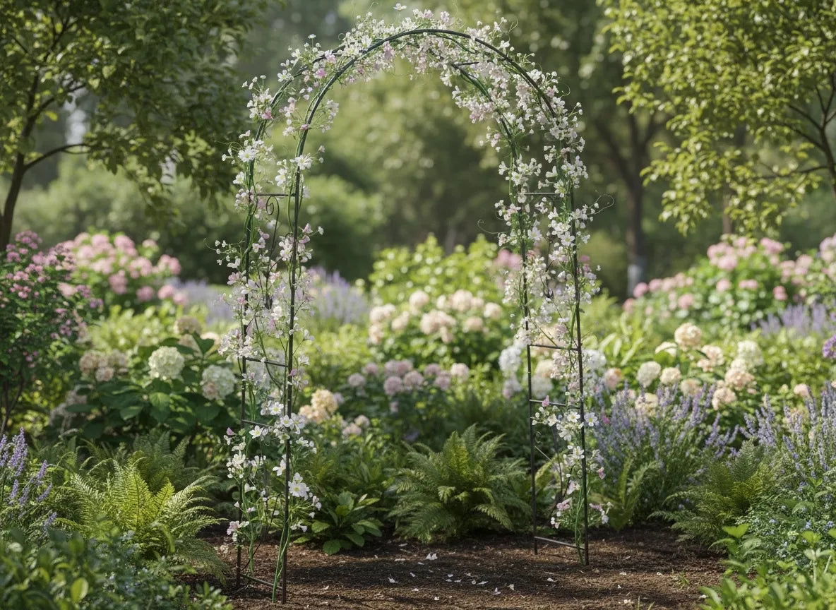 Zahradní pergola s dekoracemi 114 × 37 × 230 cm