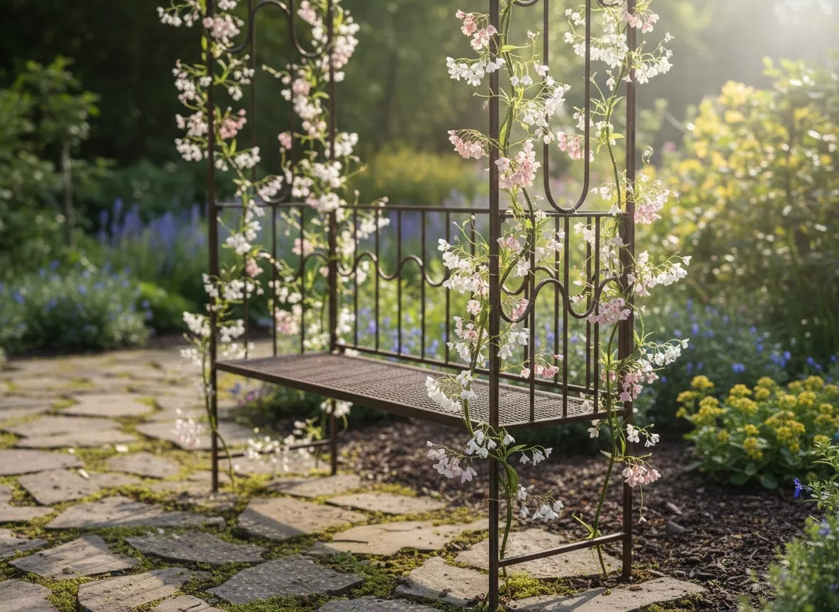 Zahradní pergola s lavičkou, antická hnědá barva, kovová