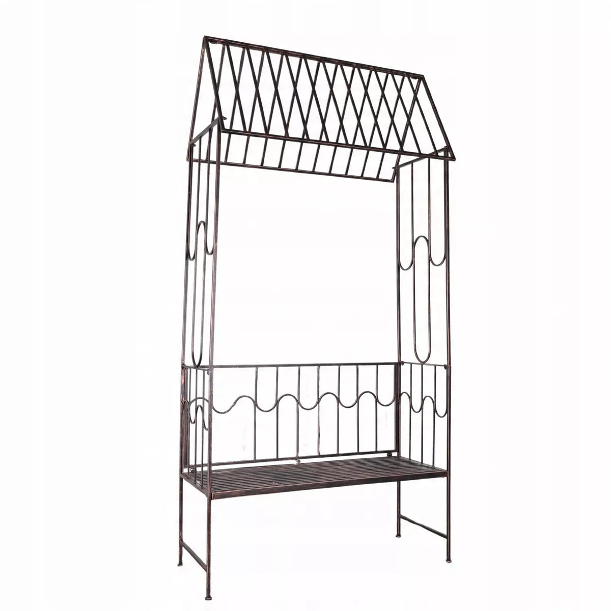 Zahradní pergola s lavičkou, antická hnědá barva, kovová
