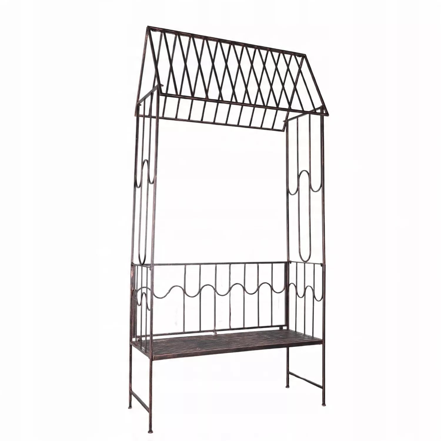 Zahradní pergola s lavičkou, antická hnědá barva, kovová