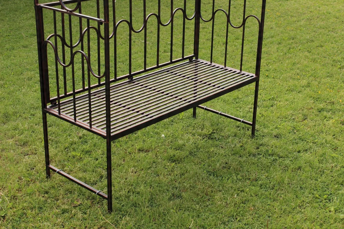 Zahradní pergola s lavičkou, antická hnědá barva, kovová