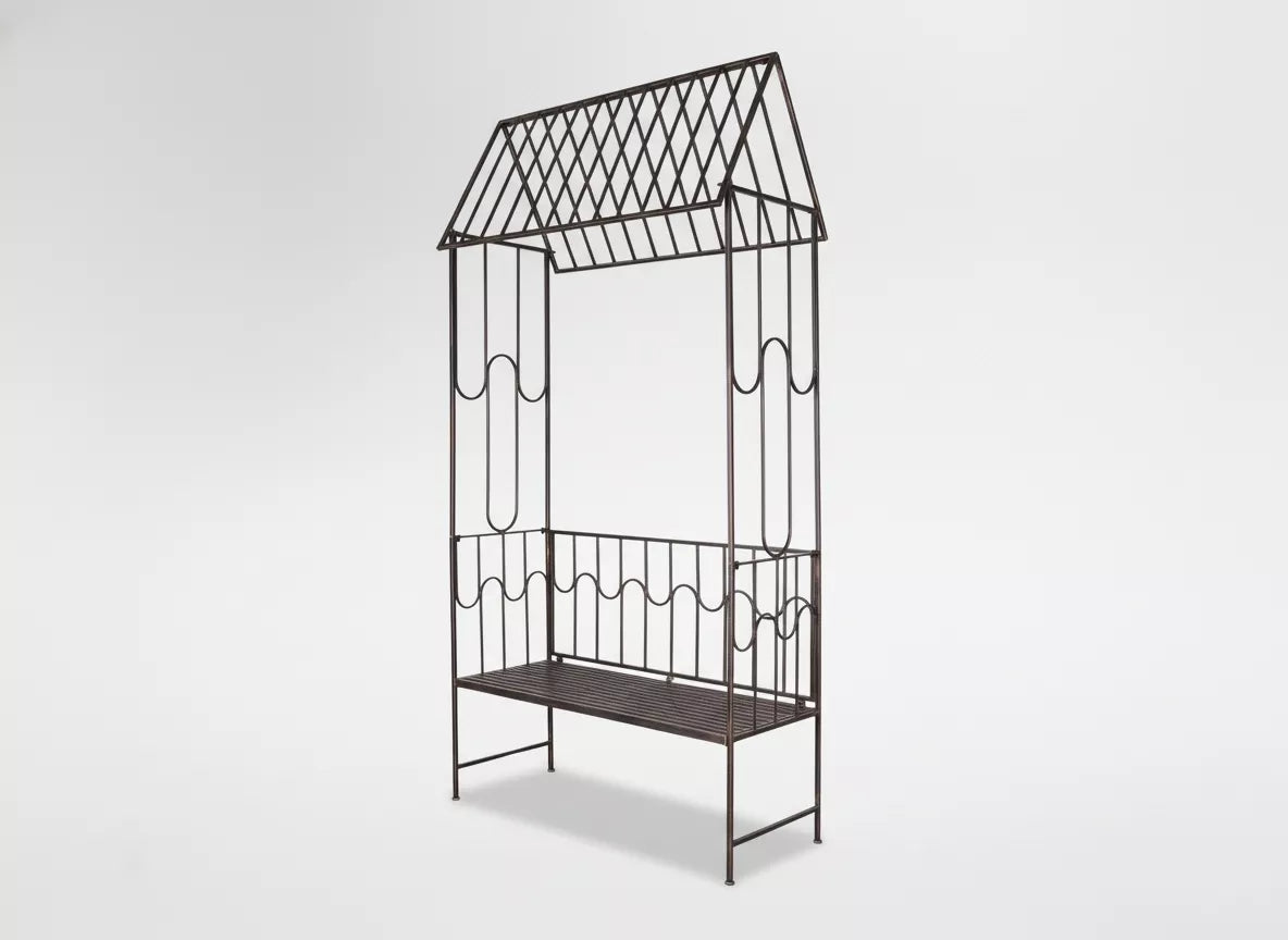 Zahradní pergola s lavičkou, antická hnědá barva, kovová