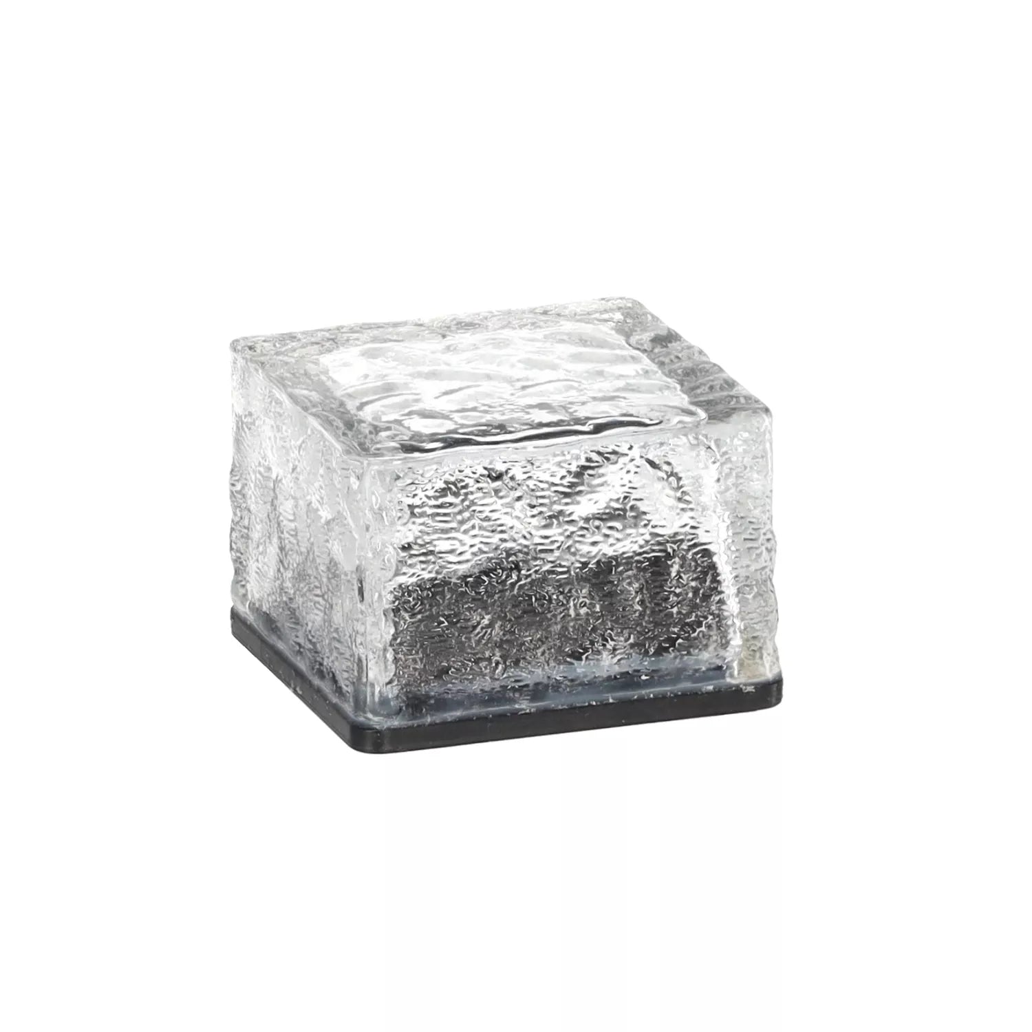 Skleněná solární lampa – krychle 7 × 7 × 5 cm, studeně bílá LED
