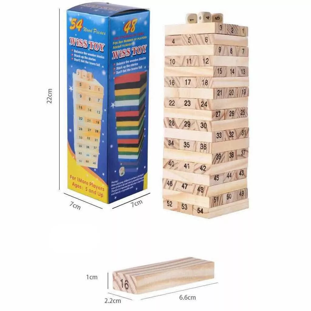 Hra padající věž Wiss Toy, 54 ks.